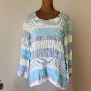 Marilù Italy Linen Top Relaxed‎ Size XS Light Blue White Striped Beach Casual